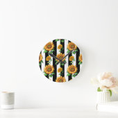 Zonnebloem Bloemen Zwart Witte Strepen Ronde Klok (Huis)