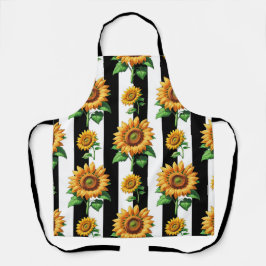 Zonnebloem Bloemen Zwart Witte Strepen Schort