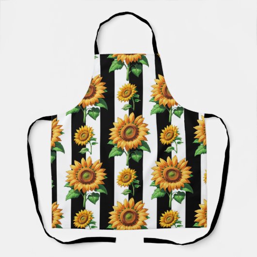 Zonnebloem Bloemen Zwart Witte Strepen Schort (Voorkant)
