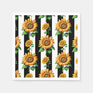 Zonnebloem Bloemen Zwart Witte Strepen Servet