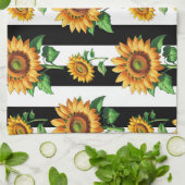 Zonnebloem Bloemen Zwart Witte Strepen Theedoek (Gevouwen)