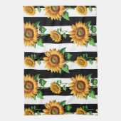Zonnebloem Bloemen Zwart Witte Strepen Theedoek (Verticaal)