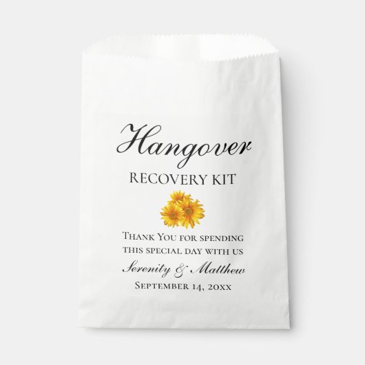 Zonnebloem bloemenbruiloft kater recovery kit bedankzakje (Voorkant)