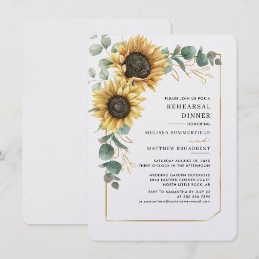Zonnebloem Bloemenbruiloft repetitie diner Kaart (Voorkant / Achterkant)