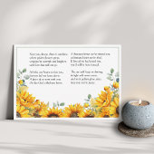 Zonnebloem bloemengedicht 'Forever in the sun' lij Bedankkaart