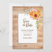 Zonnebloem bloemenhout bruiloft save the date (Voorkant)