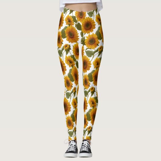 Zonnebloem Bloemig Patroon Leggings (Voorkant)