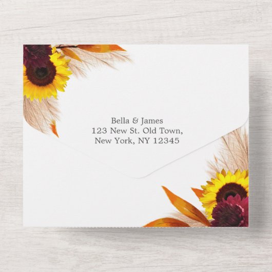 Zonnebloem Bloemige Alles-in-één Trouw Uitnodiging (Achterkant)
