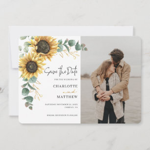Zonnebloem Bloemige Aquarel Foto Bruiloft Save The Date