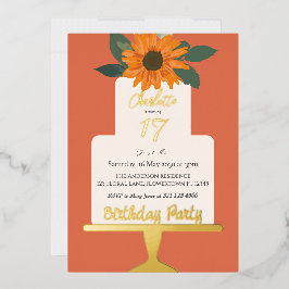 Zonnebloem Bloemige Cake Verjaardagsfeest Goud  Folie Uitnodiging