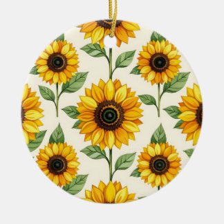 Zonnebloem Bloemige Naadloos Patroon Helder Geel Keramisch Ornament