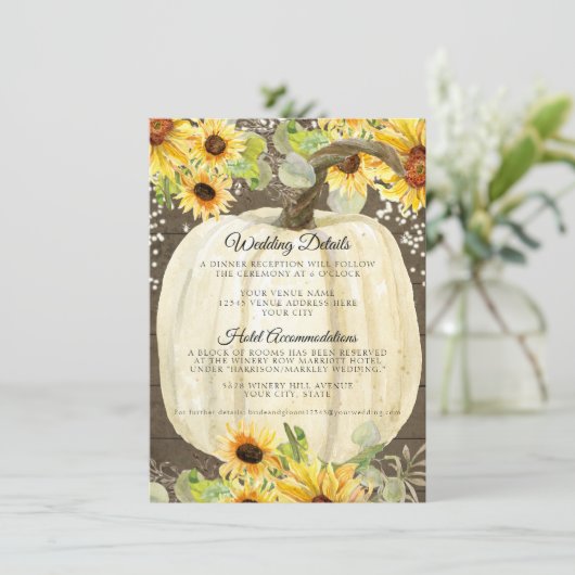 Zonnebloem Bloemige Pompoen Twinkellichtjes Detail Informatiekaartje (Staand voorkant)