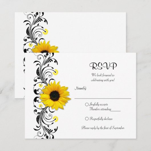 Zonnebloem Bloemige Reactiekaart RSVP Kaartje (Voorkant / Achterkant)