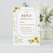 Zonnebloem Bloemige Rustieke Respons Ontwerp RSVP Kaartje (Staand voorkant)