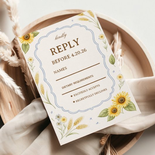 Zonnebloem Bloemige Rustieke Respons Ontwerp RSVP Kaartje