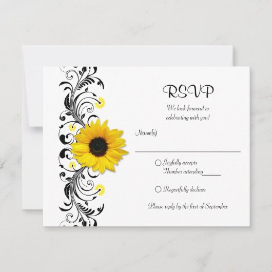Zonnebloem Bloemreactiekaart RSVP Kaartje (Voorkant)