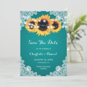 Zonnebloem Bloemrijke Kant String Licht Turquoise Save The Date (Staand voorkant)