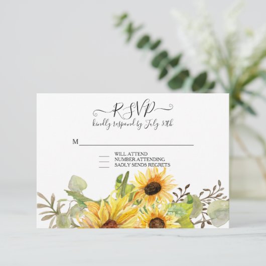 Zonnebloem Bloemrijke Rustieke Waterverf Krans RSV RSVP Kaartje (Staand voorkant)