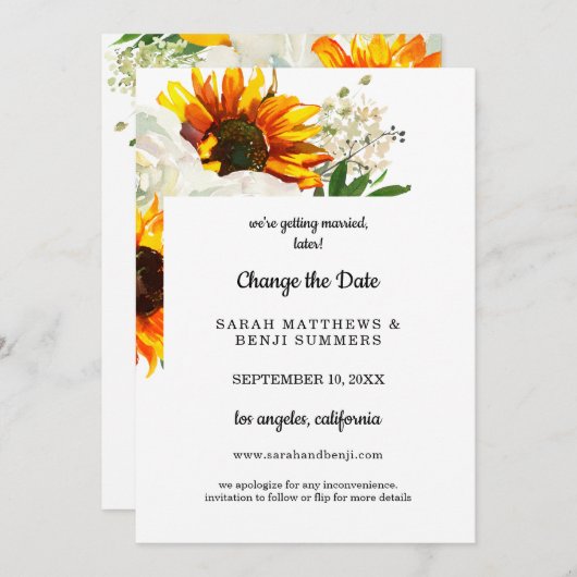 Zonnebloem Bloemstuk op Witte Datum Wijzigen Detai Kaart (Voorkant / Achterkant)