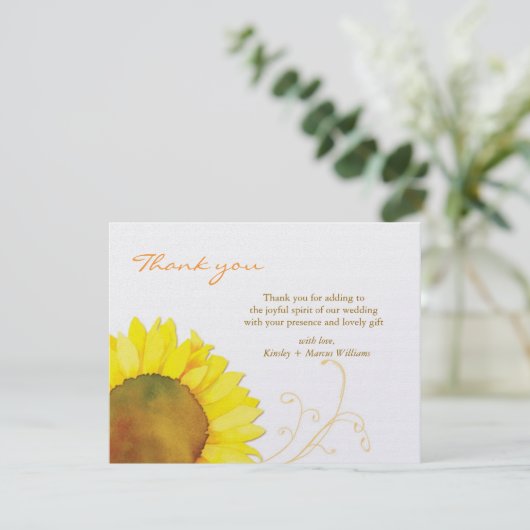 Zonnebloem Bloom Bruiloft Dank u Kaart (Staand voorkant)