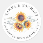 Zonnebloem Bloom | Retouradres Ronde Sticker (Voorkant)