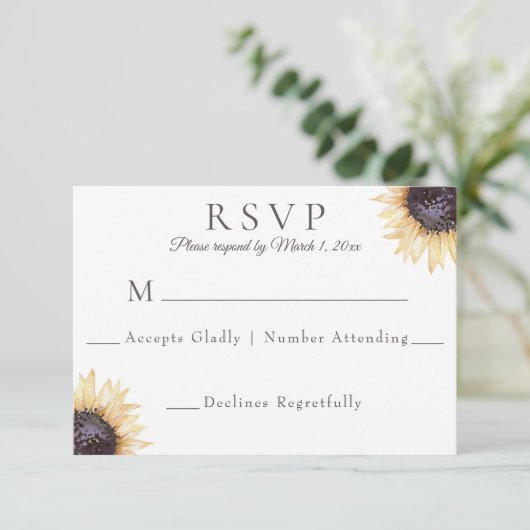 Zonnebloem Blooms Bruiloft RSVP Reactie Kaart (Staand voorkant)