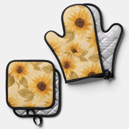 Zonnebloem Blooms Oven Mitt en Pot Holder Set (Voorkant / Achterkant)