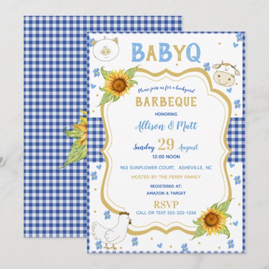 Zonnebloem Blue Gingham Baby Q Barbecue Kaart (Voorkant / Achterkant)