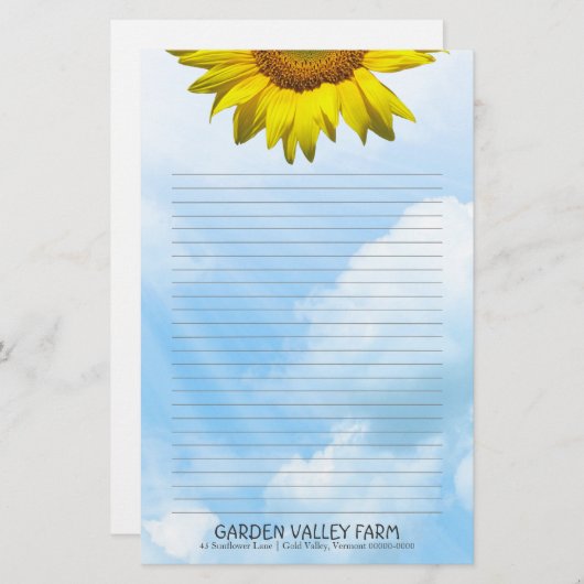 Zonnebloem Blue Sky Lined Persoonlijk Schrijfpapie Briefpapier (Voorkant / Achterkant)