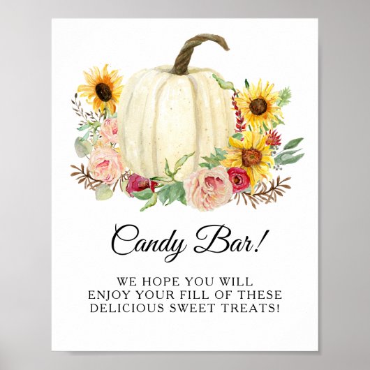 Zonnebloem Blush Floral Pumpkin Snoep Bar Signage Poster (Voorkant)