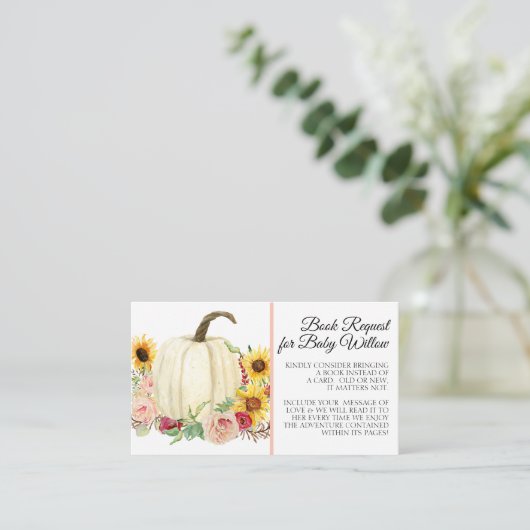 Zonnebloem Blush Roze Bloemen Pompoen Baby shower Informatiekaartje (Staand voorkant)
