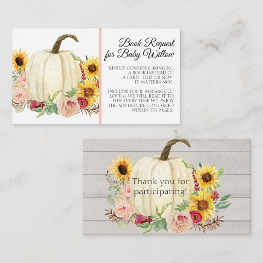 Zonnebloem Blush Roze Bloemen Pompoen Baby shower Informatiekaartje (Voorkant / Achterkant)