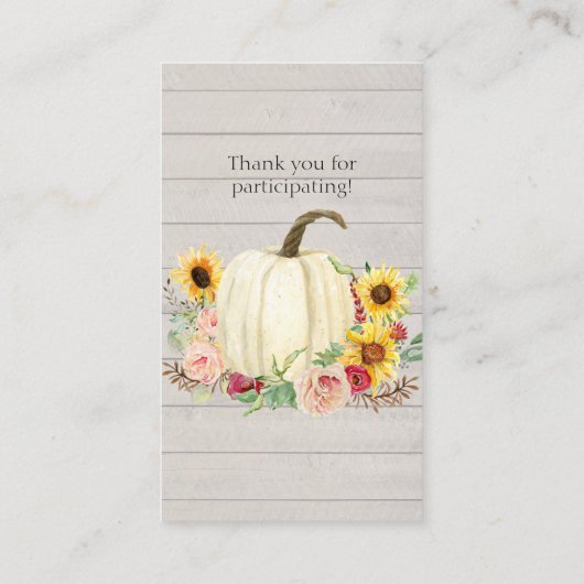 Zonnebloem Blush Roze Bloemen Pompoen Luier Raffle Visitekaartje (Achterkant)