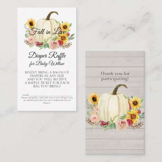 Zonnebloem Blush Roze Bloemen Pompoen Luier Raffle Visitekaartje (Voorkant / Achterkant)