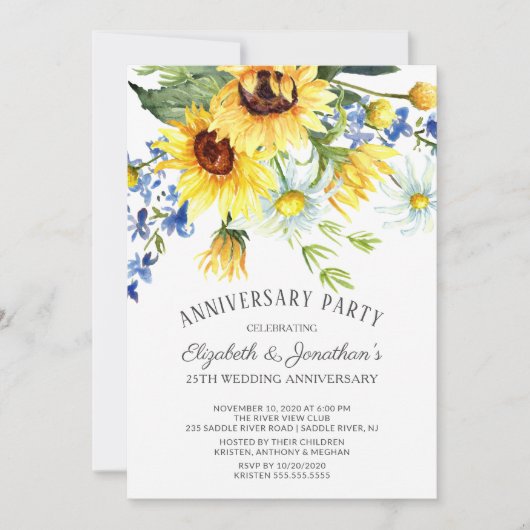 Zonnebloem Boeket 25e Jubileumfeest Kaart (Voorkant)