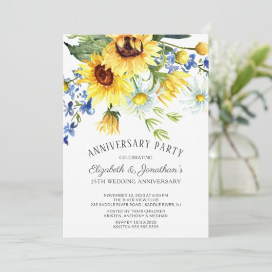 Zonnebloem Boeket 25e Jubileumfeest Kaart (Staand voorkant)