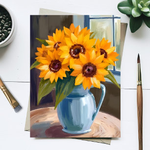 Zonnebloem Boeket Bloemige Aquarel Schildering Briefkaart