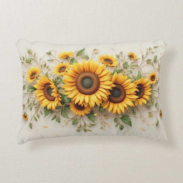 Zonnebloem Boeket Botanische Kunst Accent Kussen (Voorkant)