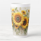 Zonnebloem Boeket Botanische Kunst Latte Mok (Voorkant)