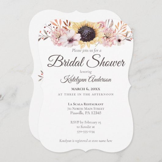 Zonnebloem Boeket Bruids Douche Uitnodigingen (Voorkant / Achterkant)