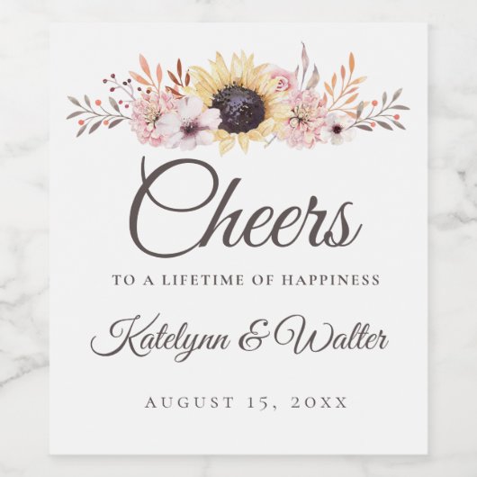 Zonnebloem Boeket Bruiloft Wijn Label Wijn Etiket (Enkel label)