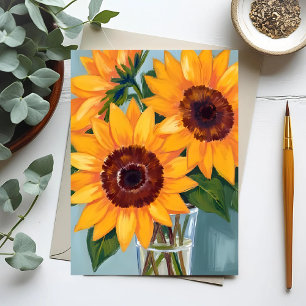 Zonnebloem Boeket   Gele Waterverf Bloemen Briefkaart