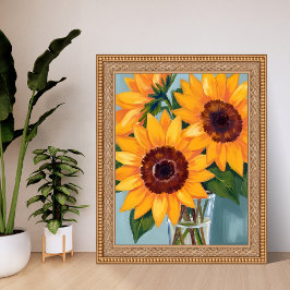 Zonnebloem Boeket | Gele Waterverf Bloemen Poster