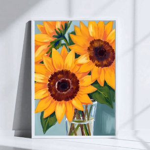 Zonnebloem Boeket   Gele Waterverf Bloemen Poster