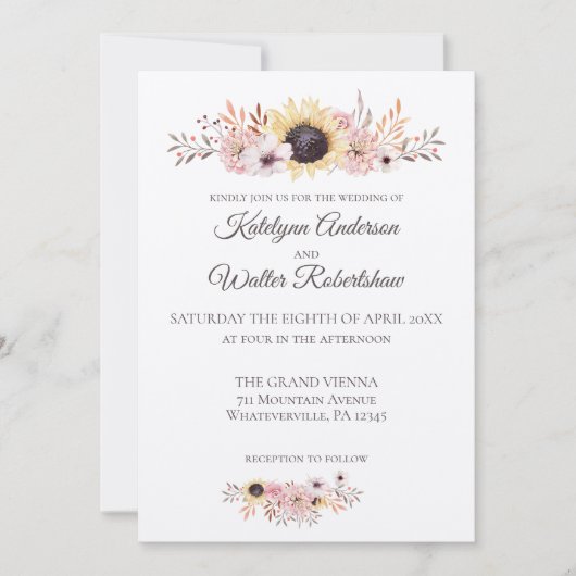 Zonnebloem Boeket Landelijke Stijl Bruiloft Kaart (Voorkant)