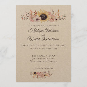 Zonnebloem Boeket Landelijke Stijl Bruiloft Kaart