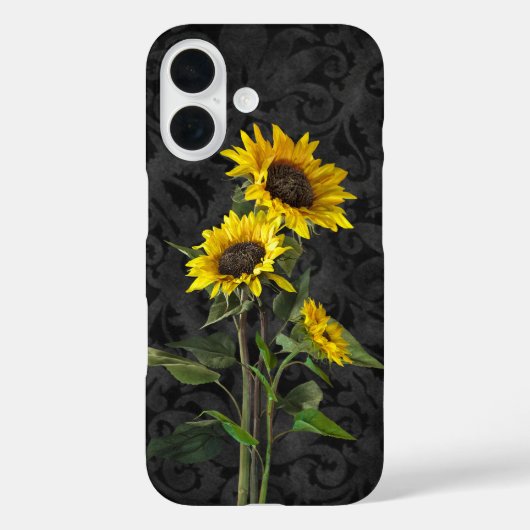 Zonnebloem boeket op zwart damast Case-Mate iPhone case (Achterkant)