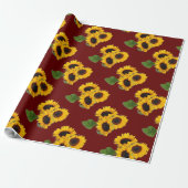 Zonnebloem Boeket Patroon Bourgondië Cadeaupapier (Uitgerold)