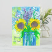 Zonnebloem boeket verjaardagsfeest uitnodiging (Staand voorkant)