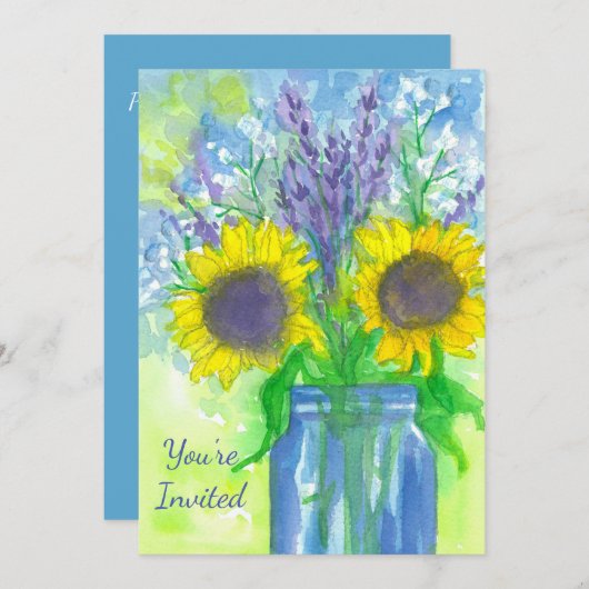 Zonnebloem boeket verjaardagsfeest uitnodiging (Voorkant / Achterkant)